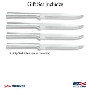 Rada Cutlery 4-Piece Utility Knife Set Stainless Steel Steak Knives with Brushed Aluminum Made in USA, 8-5/8 Inches, Silver Handle