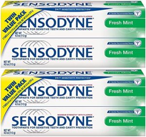 sensodyne fresh mint toothpaste for sensitive teeth, 4 ounce twin-pack (pack of 2) total 4 tubes