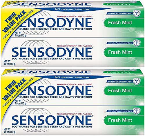 Sensodyne Fresh Mint Toothpaste for Sensitive Teeth, 4 Ounce Twin-Pack (Pack of 2) Total 4 Tubes