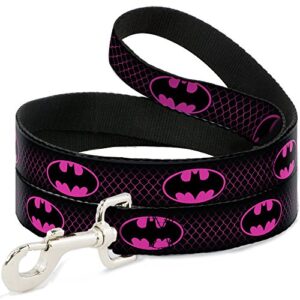 buckle-down dog leash batman shield chainlink black hot pink 6 feet long 1.5 inch wide, multicolor (dl-6ft-wbm163-w)