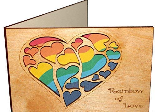 Real Wood Rainbow of Love Hearts Greeting Card for Him Boyfriend Husband Her Girlfriend Wife Lgbtq Lgbt Lgb Gay Lesbian Couple Wedding Day Anniversary Happy Birthday Get Well Mother's Day Wooden Gift e