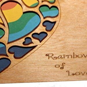 Real Wood Rainbow of Love Hearts Greeting Card for Him Boyfriend Husband Her Girlfriend Wife Lgbtq Lgbt Lgb Gay Lesbian Couple Wedding Day Anniversary Happy Birthday Get Well Mother's Day Wooden Gift e