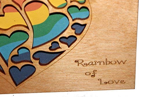 Real Wood Rainbow of Love Hearts Greeting Card for Him Boyfriend Husband Her Girlfriend Wife Lgbtq Lgbt Lgb Gay Lesbian Couple Wedding Day Anniversary Happy Birthday Get Well Mother's Day Wooden Gift e