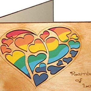 Real Wood Rainbow of Love Hearts Greeting Card for Him Boyfriend Husband Her Girlfriend Wife Lgbtq Lgbt Lgb Gay Lesbian Couple Wedding Day Anniversary Happy Birthday Get Well Mother's Day Wooden Gift e