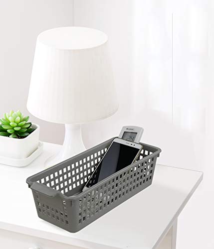 Doryh Long Plastic Basket Trays, Slim Pencil Organizer Grey, 6-Pack