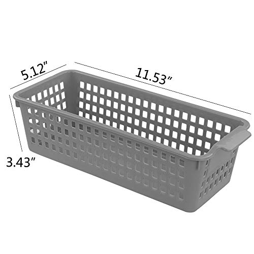 Doryh Long Plastic Basket Trays, Slim Pencil Organizer Grey, 6-Pack