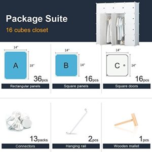 KOUSI Portable Wardrobe Closet for Bedroom Clothes Armoire Dresser MultiFuncation Cube Storage Organizer, White, 10 Cubes 2 Hanging Sections