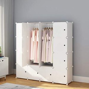 KOUSI Portable Wardrobe Closet for Bedroom Clothes Armoire Dresser MultiFuncation Cube Storage Organizer, White, 10 Cubes 2 Hanging Sections