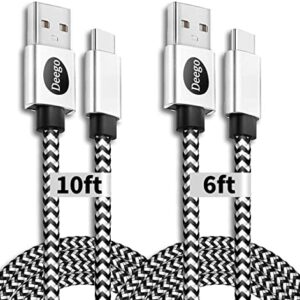 DEEGO USB Type C Cable, 2Pack Extra Long USB A to USB C Fast Charger Cable 10Ft 6Ft, Nylon Braided USB C Cord for Samsung Galaxy S10 S9 A10e A20 A21 S8 A51 A01, Note 10 9,LG V60 V50 V40,Google Pixel