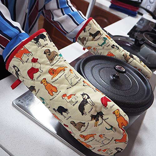 Oven Mitts Cotton Fashion Cute Dog Design 1pair Heat Resistant Oven Gloves Safe Cooking Baking Grilling Barbecue Machine Washable Pot Holders (Oven Mitts Dog Flower)