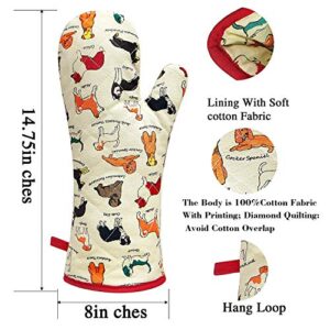 Oven Mitts Cotton Fashion Cute Dog Design 1pair Heat Resistant Oven Gloves Safe Cooking Baking Grilling Barbecue Machine Washable Pot Holders (Oven Mitts Dog Flower)