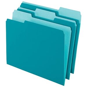 office depot two-tone color file folders, 1/3 tab cut, letter size, teal, box of 100, od152 1/3 tea