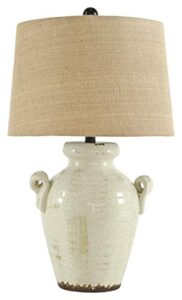 signature design by ashley emelda farmhouse 27" ceramic table lamp, cream glaze crackle finish