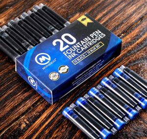 black & blue ink cartridges for fountain pens. big pack of 20 short international standard size cartridges. perfect for calligraphy pen. universal fine design with incredible long lasting color