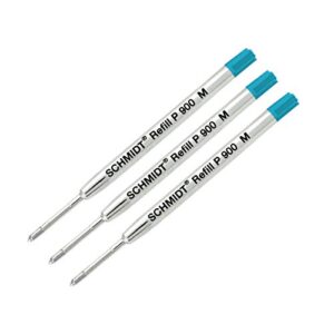 schmidt p900 parker style ballpoint pen refill, medium point, pack of 3, bulk packed (turquoise)