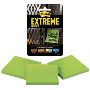 Post-it Extreme Notes, Works outdoors, Works in 0 - 120 degrees Fahrenheit, Sticks where other notes can't, Green, 3 in x 3 in, 3 Pads/Pack, 45 Sheets/Pad (EXTRM33-3TRYGN) (EXTRM33-3TRYGN)