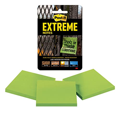 Post-it Extreme Notes, Works outdoors, Works in 0 - 120 degrees Fahrenheit, Sticks where other notes can't, Green, 3 in x 3 in, 3 Pads/Pack, 45 Sheets/Pad (EXTRM33-3TRYGN) (EXTRM33-3TRYGN)