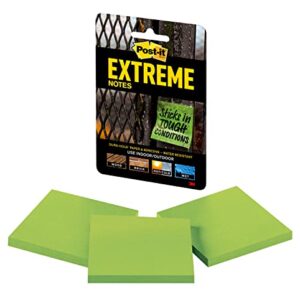 Post-it Extreme Notes, Works outdoors, Works in 0 - 120 degrees Fahrenheit, Sticks where other notes can't, Green, 3 in x 3 in, 3 Pads/Pack, 45 Sheets/Pad (EXTRM33-3TRYGN) (EXTRM33-3TRYGN)