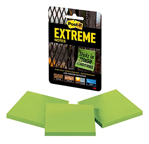 Post-it Extreme Notes, Works outdoors, Works in 0 - 120 degrees Fahrenheit, Sticks where other notes can't, Green, 3 in x 3 in, 3 Pads/Pack, 45 Sheets/Pad (EXTRM33-3TRYGN) (EXTRM33-3TRYGN)