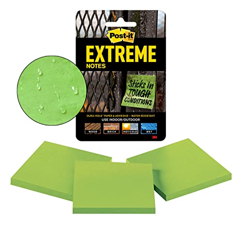 Post-it Extreme Notes, Works outdoors, Works in 0 - 120 degrees Fahrenheit, Sticks where other notes can't, Green, 3 in x 3 in, 3 Pads/Pack, 45 Sheets/Pad (EXTRM33-3TRYGN) (EXTRM33-3TRYGN)