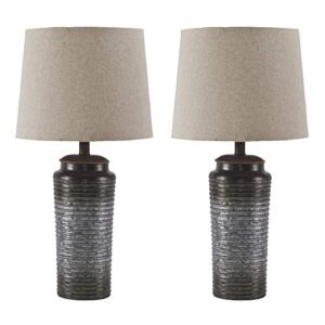 signature design by ashley norbert casual 24.75" table lamp with galvanized metal base & ombre effect, 2 count, dark gray