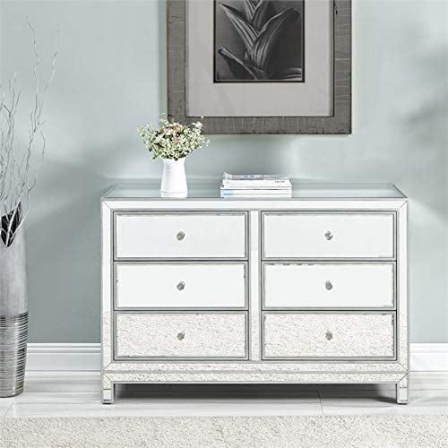 Elegant Decor Dresser 6 Drawers 48in. W x 18in. Din. x 32in. H in Antique Silver Paint