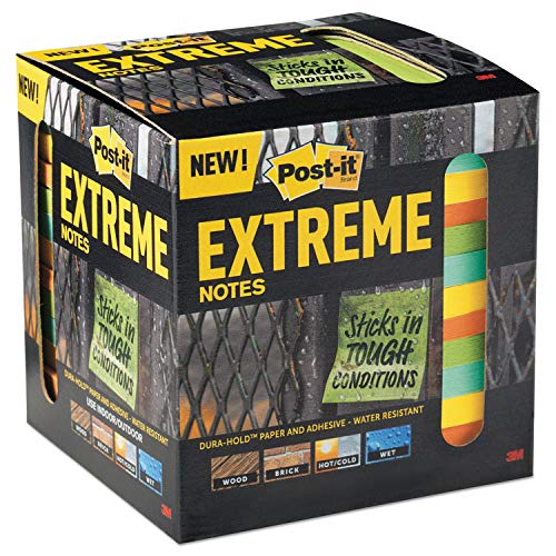 Post-it Extreme Notes, Stop Re-work on the Job, Works in 0 - 120 degrees Fahrenheit, 100X the holding power, Green, Orange, Mint, Yellow, 3 in x 3 in, 12 Pads/Pack, 45 Sheets/Pad (EXTRM33-12TRYX)