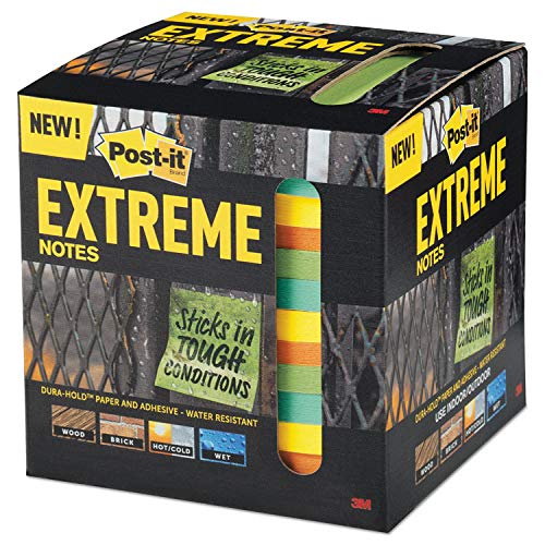 Post-it Extreme Notes, Stop Re-work on the Job, Works in 0 - 120 degrees Fahrenheit, 100X the holding power, Green, Orange, Mint, Yellow, 3 in x 3 in, 12 Pads/Pack, 45 Sheets/Pad (EXTRM33-12TRYX)