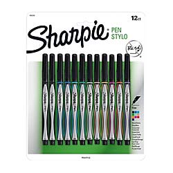 sharpie pens, fine point, 0.8 mm, black barrels, assorted ink colors, pack of 12, ap certified nontoxic, quick drying ink