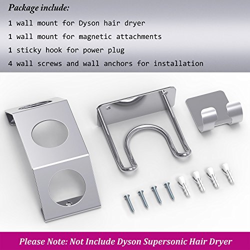 For Dyson Supersonic Hair Dryer Wall Mount Holder, Stainless Steel Power Plug Holder, Bathroom Organizer for Dyson Supersonic Hair Dryer Care Tools by Deeroll