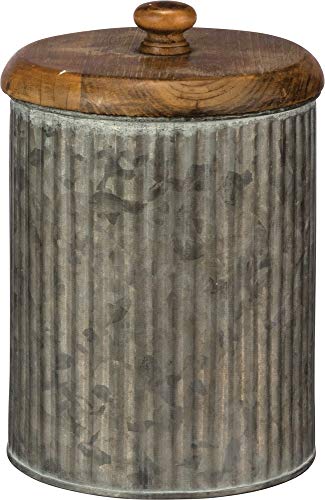 Primitives by Kathy Rustic Style Canisters, Set of 3, Galvanized Metal and Wood