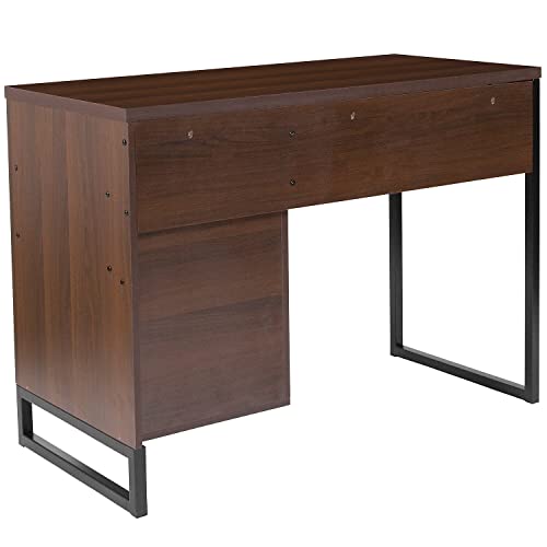 Flash Furniture Northbrook Rustic Coffee Wood Grain Finish Computer Desk with Black Metal Frame