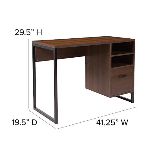 Flash Furniture Northbrook Rustic Coffee Wood Grain Finish Computer Desk with Black Metal Frame