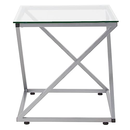 Flash Furniture Park Avenue Collection Glass End Table with Contemporary Steel Design