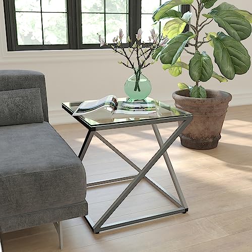 Flash Furniture Park Avenue Collection Glass End Table with Contemporary Steel Design