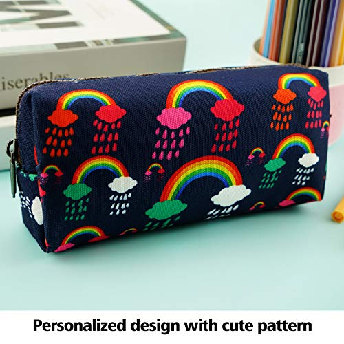 LParkin Rainbows Clouds Canvas Pencil Case Pen Bag Pouch Stationary Gadget Case Makeup Cosmetic Bag Kawaii Box