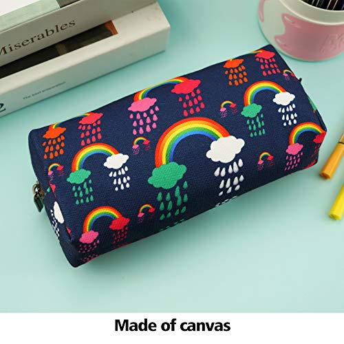 LParkin Rainbows Clouds Canvas Pencil Case Pen Bag Pouch Stationary Gadget Case Makeup Cosmetic Bag Kawaii Box