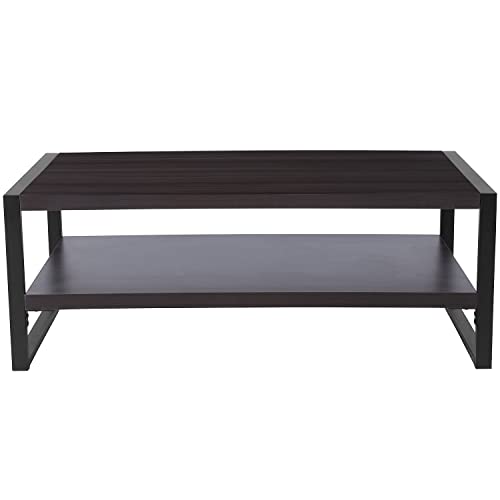 Flash Furniture Thompson Collection Charcoal Wood Grain Finish Coffee Table with Black Metal Frame