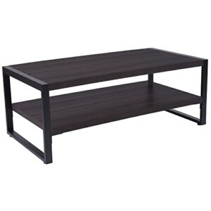 flash furniture thompson collection charcoal wood grain finish coffee table with black metal frame