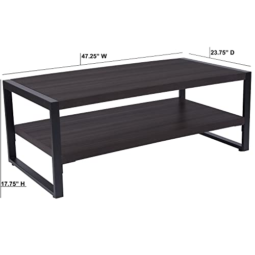 Flash Furniture Thompson Collection Charcoal Wood Grain Finish Coffee Table with Black Metal Frame