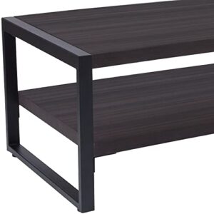 Flash Furniture Thompson Collection Charcoal Wood Grain Finish Coffee Table with Black Metal Frame