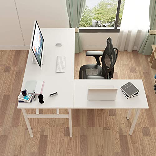 Need L Shaped Desk, Folding Computer Desk, 55 inches x 55 inches L Desk for Home Office, One-Step Assembly Foldable Table, White