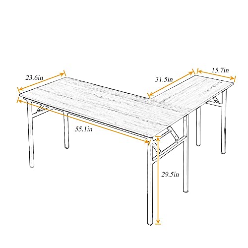 Need L Shaped Desk, Folding Computer Desk, 55 inches x 55 inches L Desk for Home Office, One-Step Assembly Foldable Table, White