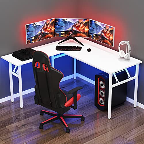 Need L Shaped Desk, Folding Computer Desk, 55 inches x 55 inches L Desk for Home Office, One-Step Assembly Foldable Table, White