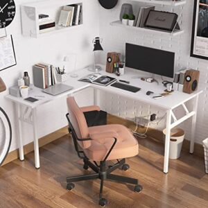 Need L Shaped Desk, Folding Computer Desk, 55 inches x 55 inches L Desk for Home Office, One-Step Assembly Foldable Table, White