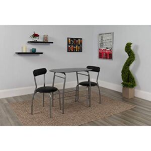 flash furniture sutton 3 piece space-saver bistro set with black glass top table and black vinyl padded chairs
