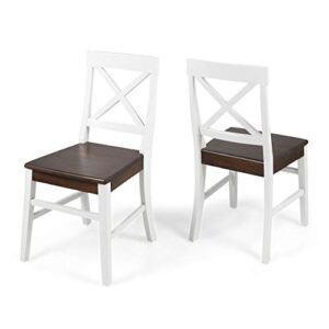 christopher knight home roshan farmhouse acacia wood dining chairs, white / walnut 21d x 17.75w x 35.5h inch