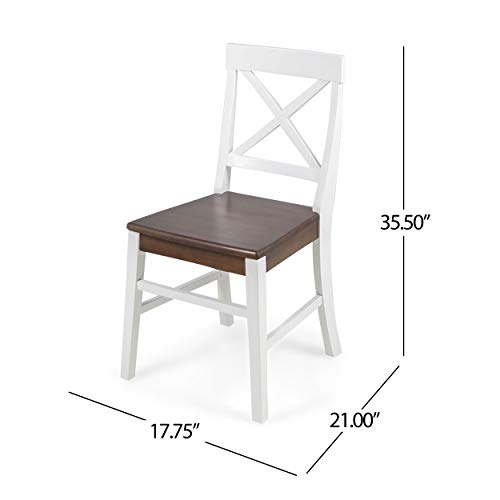 Christopher Knight Home Roshan Farmhouse Acacia Wood Dining Chairs, White / Walnut 21D x 17.75W x 35.5H Inch