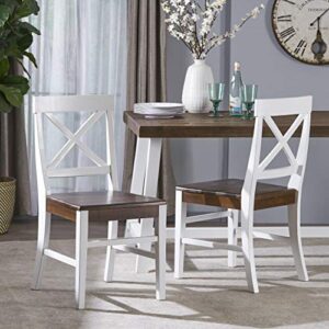 Christopher Knight Home Roshan Farmhouse Acacia Wood Dining Chairs, White / Walnut 21D x 17.75W x 35.5H Inch