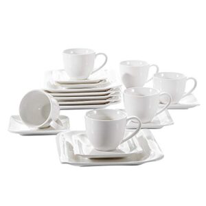 vancasso 18-piece dinnerware set, service for 6，durable porcelain dinnerware set, teacup, plates and saucers, ivory white